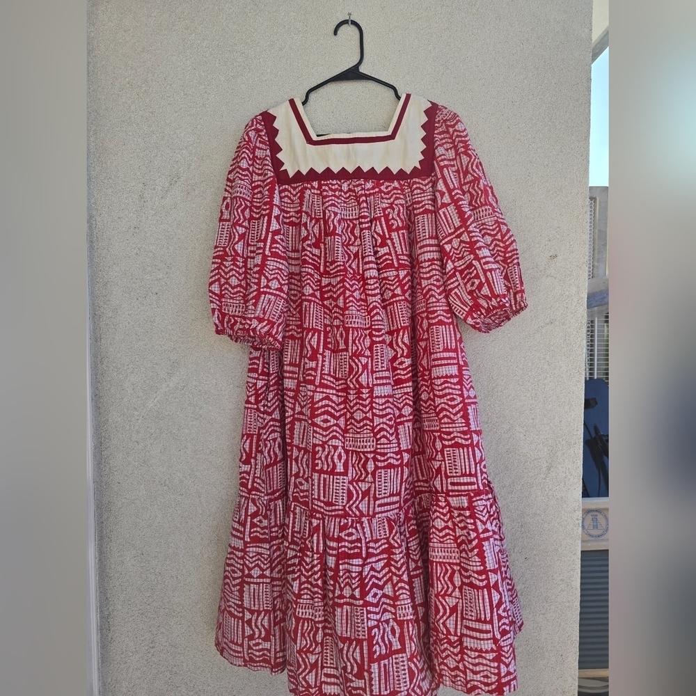 Vintage 100% Cotton Red and White Patterned Dress - Picture 6 of 10